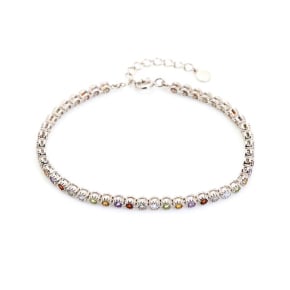 Bracelet avec multipierres multicolore ronde, argent rhodié 925, 15+3 cm