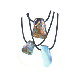 Australische boulder-opaalketting meerkleurig natuurlijk, 925 zilver, 50 cm