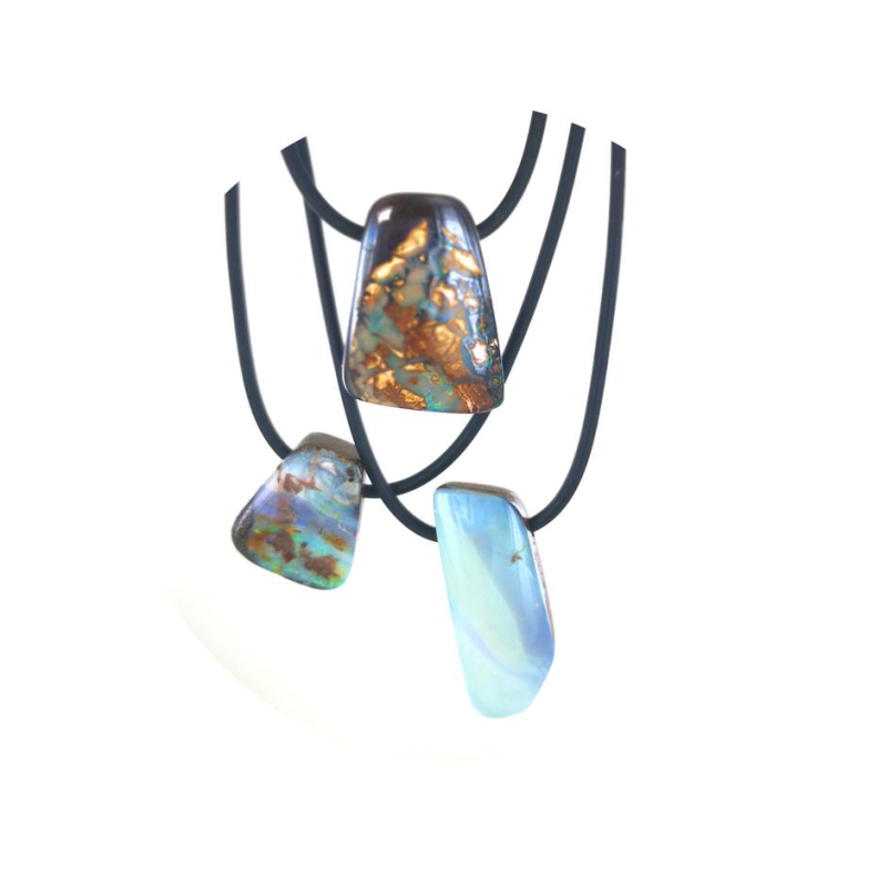 Natural multi-colored Australian boulder opal necklace, 925 silver, 50 cm