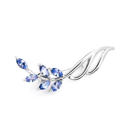 Broche avec tanzanite bleue navette naturelle, en argent rhodié 925, 3x6 mm