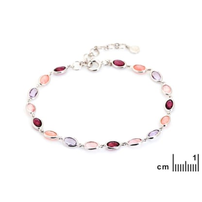 Bracelet avec multipierres multicolore ovale, argent rhodié 925, 3x5 mm