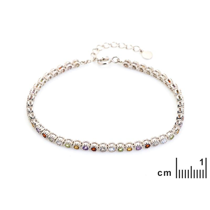 Bracciale in multipietra multicolore tonda, argento rodiato 925, 15+3 cm — foto 2
