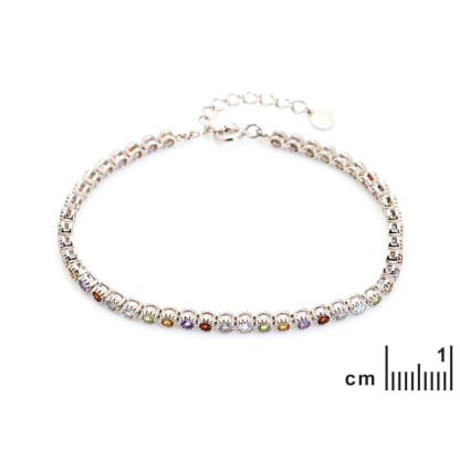 Bracelet avec multipierres multicolore ronde, argent rhodié 925, 15+3 cm