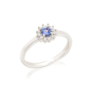 Ring met natuurlijke blauwe tanzaniet, in 925 gerhodineerd zilver