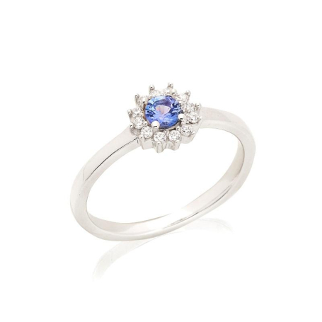 Ring met natuurlijke blauwe tanzaniet, in 925 gerhodineerd zilver
