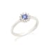 Ring with natural blue tanzanite, in rhodium silver 925