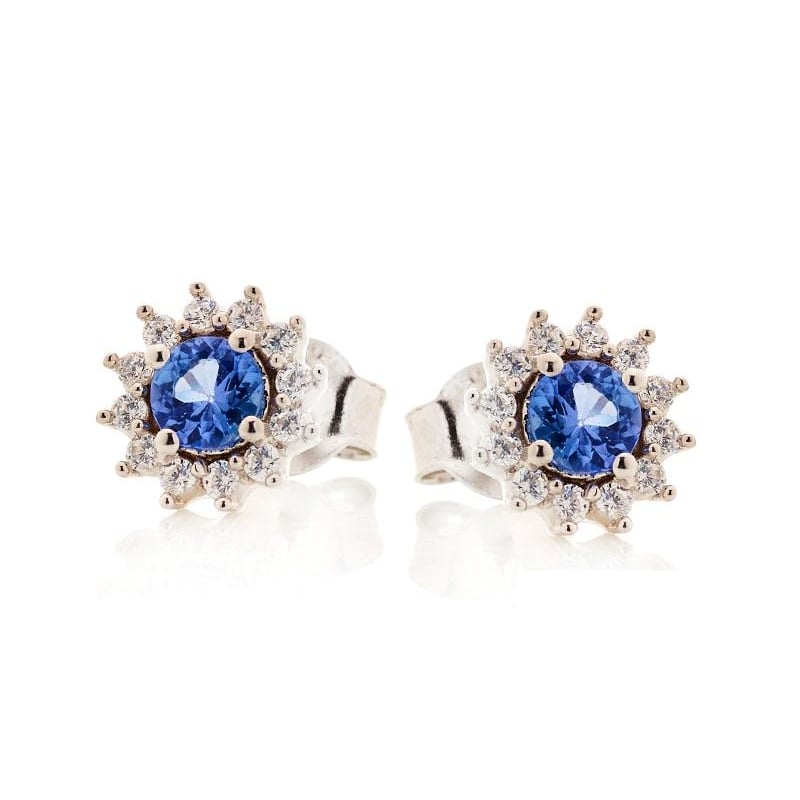 Boucles d'oreilles avec tanzanite bleue naturelle, en argent rhodié 925