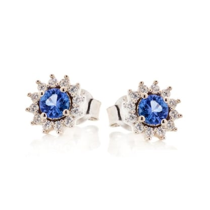 Boucles d'oreilles avec tanzanite bleue naturelle, en argent rhodié 925