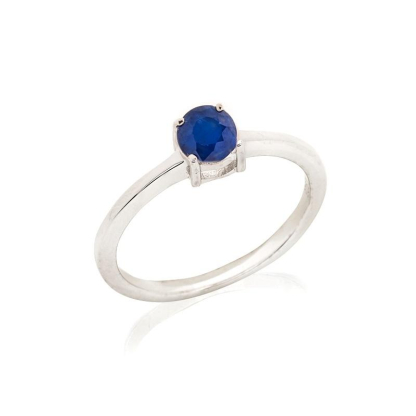 Inel rotund cu safir albastru natural rotund, din argint 925 placat cu rodiu