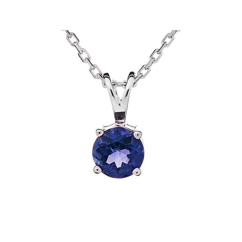 Pendentif rond avec saphir bleu naturel, en argent rhodié 925