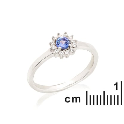 Ring with natural blue tanzanite, in rhodium silver 925