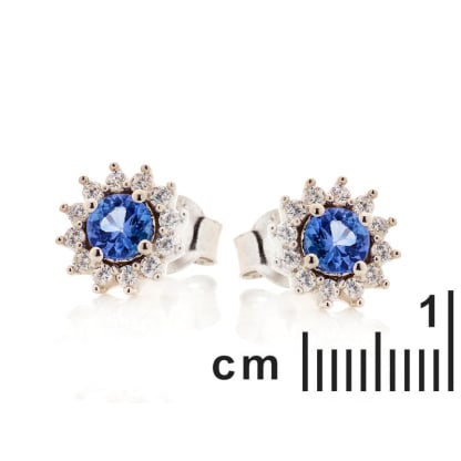 Boucles d'oreilles avec tanzanite bleue naturelle, en argent rhodié 925