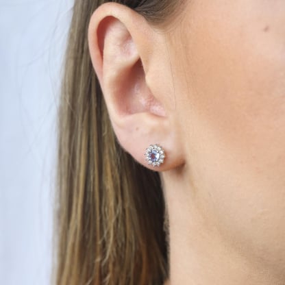 Boucles d'oreilles avec tanzanite bleue naturelle, en argent rhodié 925