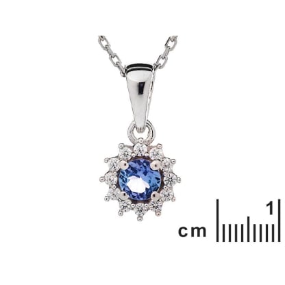 라운드 블루 탄자나이트 펜던트, 925 로듐 도금 실버, 직경 0.7+0.7 cm