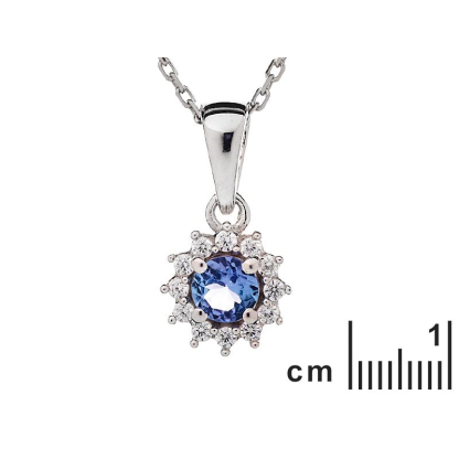 Pendentif avec tanzanite bleue ronde, en argent rhodié 925, diamètre 0,7+0,7 cm