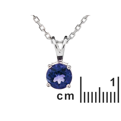 Pendentif rond avec saphir bleu naturel, en argent rhodié 925