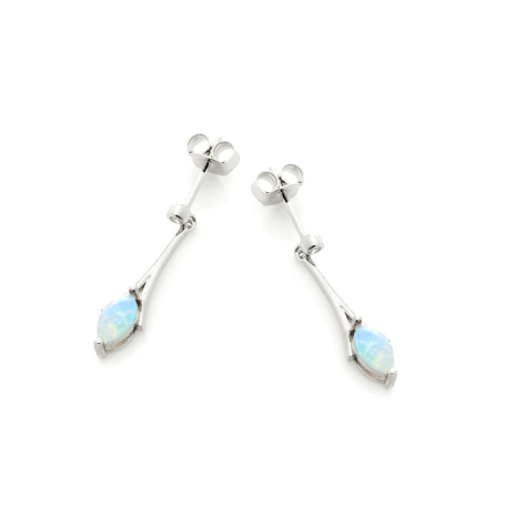 Boucles d'oreilles pendantes avec opale et zirconium, en argent rhodié 925