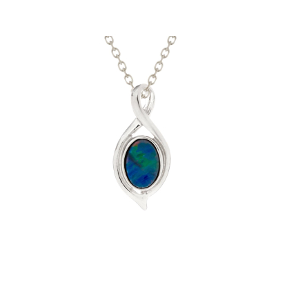 Pendentif avec opale doublet bleue naturelle, argent rhodié 925