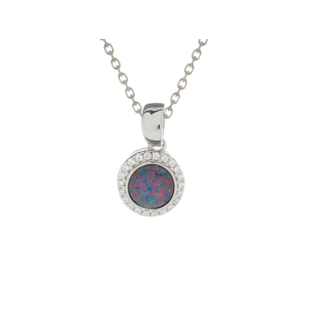 Ciondolo con doppietta naturale rotonda opale e zirconio, in argento 925 placcato in rodio