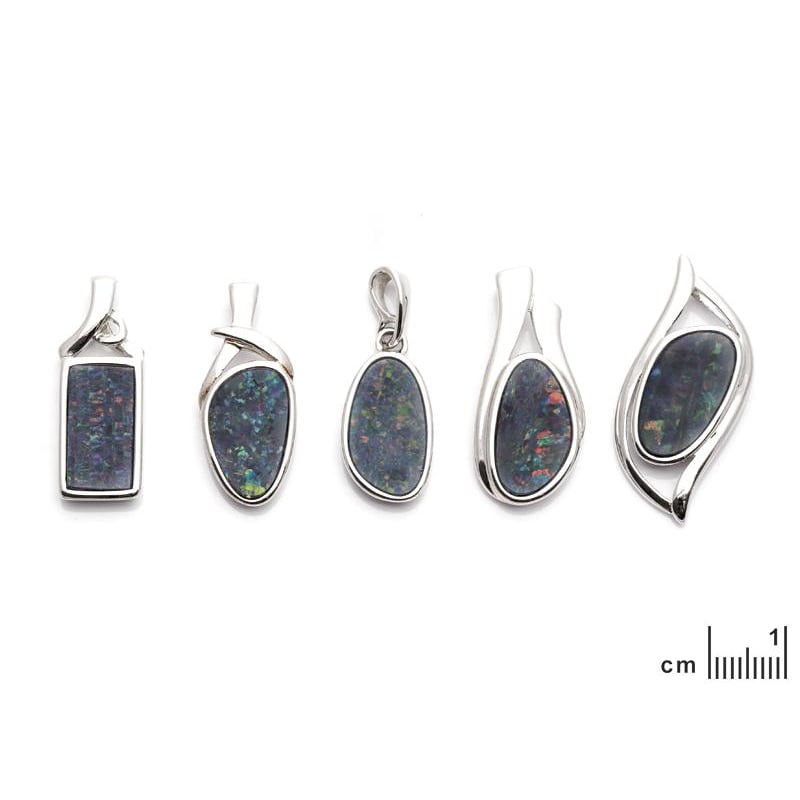 Australian doublet opal pendant, rhodium-plated 925 silver