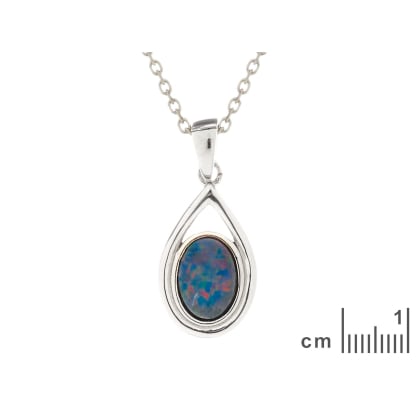 Pendentif avec opale doublet bleue naturelle, argent rhodié 925