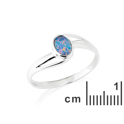 Bague avec opale doublet bleue naturelle d'Australie ovale, en argent rhodié 925