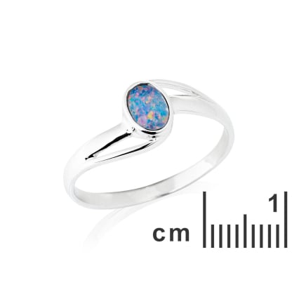 Inel oval cu opal dublu australian albastru natural în argint placat cu rodopiu 925