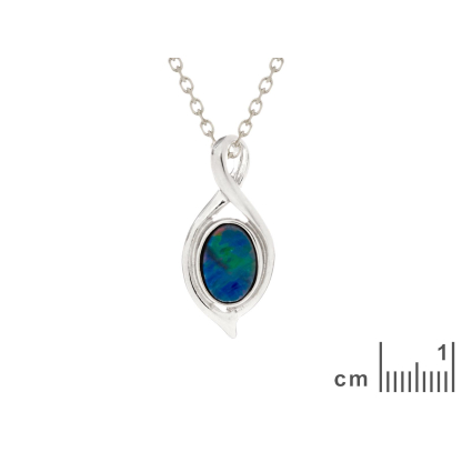 Pendentif avec opale doublet bleue naturelle, argent rhodié 925