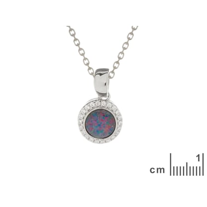 Ciondolo con doppietta naturale rotonda opale e zirconio, in argento 925 placcato in rodio