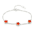 Pulsera de trébol con ónix rojo natural, en plata 925 bañada en rodio, longitud 15,5+3