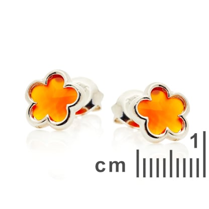 Clover 5 stud küpeleri, kırmızı doğal oniksli, rodyum kaplamalı 925 gümüş