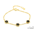 Pulseira trevo 5 com ônix preto natural, em prata dourado 925, comprimento 15,5+3