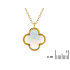Collana di trifoglio con calcedonia blu tinta, in argento dorato 925, lunghezza 42+3