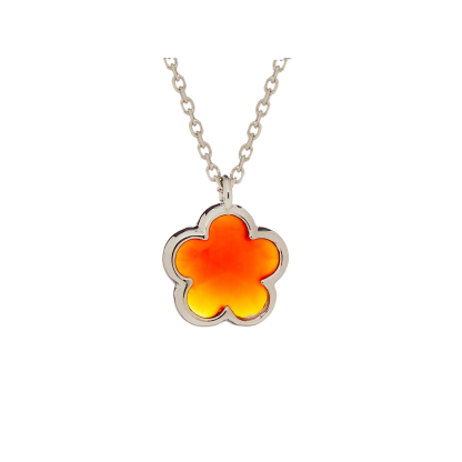Clover 5 necklace with red natural onyx, in rhodium-plated 925 silver, length 42+3