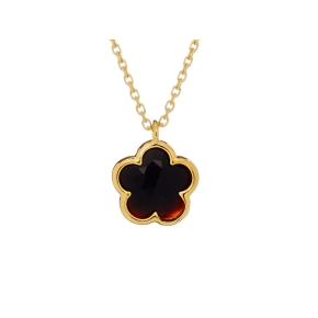 Collier trèfle 5 avec onyx naturelle noire, en argent doré 925, longueur 42+3
