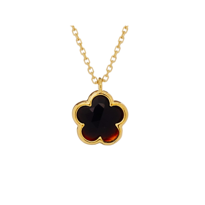 Clover necklace 5 with natural black onyx, in 925 gold plated silver, length 42+3