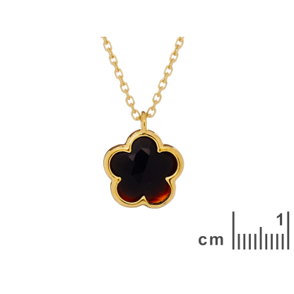 Clover necklace 5 with natural black onyx, in 925 gold plated silver, length 42+3