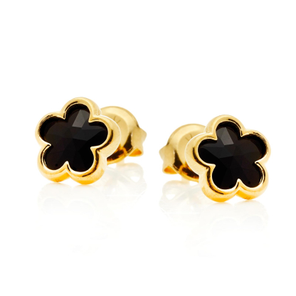 5 pendientes Clover Stud con ónix natural negro, en plata dorado 925