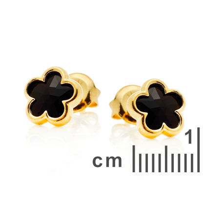 5 pendientes Clover Stud con ónix natural negro, en plata dorado 925