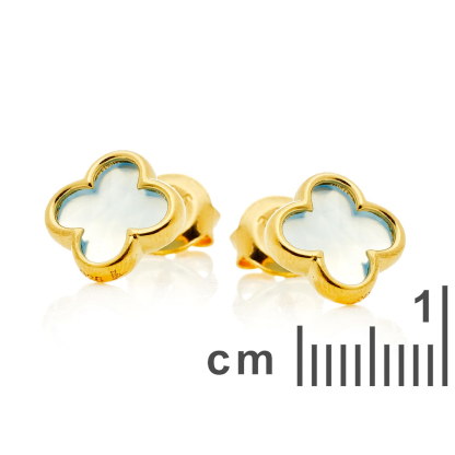 Clover Stud Earrings with Tinted Blue Chalcedony, in gold plated 925 Silver