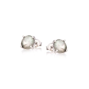 Round multi-colored labradorite stud earrings, rhodium-plated 925 silver, 9 mm