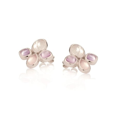 Multi-colored multi-stone stud earrings, rhodium-plated 925 silver