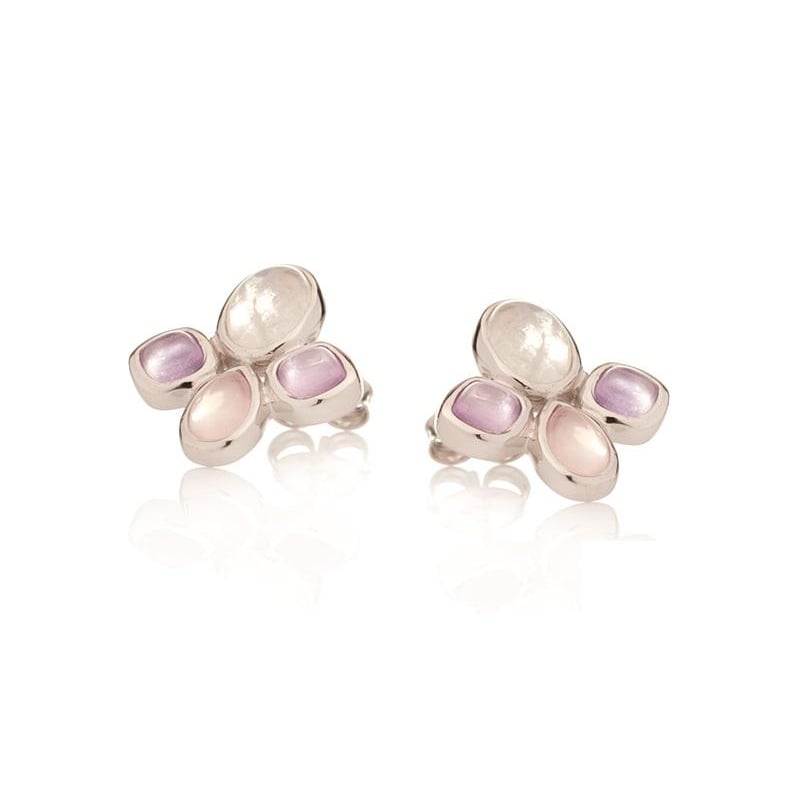 Multi-colored multi-stone stud earrings, rhodium-plated 925 silver