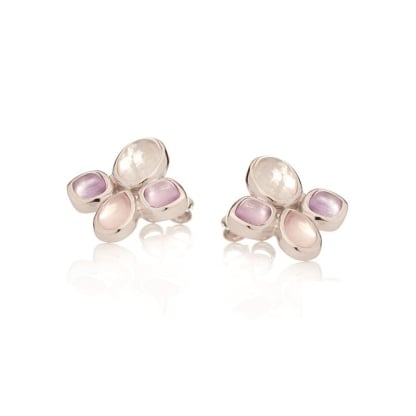Multi-colored multi-stone stud earrings, rhodium-plated 925 silver