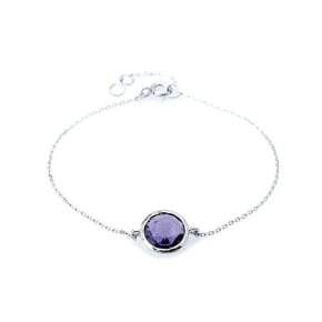 Bracelet avec améthyste violette ronde naturelle, en argent rhodié 925, 17-19 cm