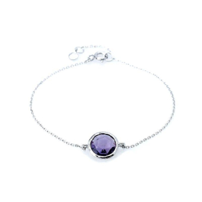 Pulsera de amatista violeta redonda natural, en plata rodiada 925, 17-19 cm