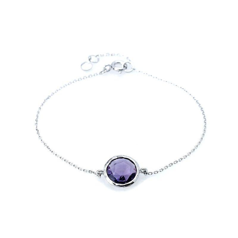 Amethystarmband violett rund natur, 925 Silber rhodiniert, 17-19 cm