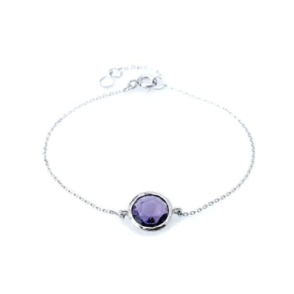 Amethistarmband paars rond natuurlijk, gerhodineerd 925 zilver, 17-19 cm