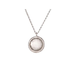 Natural round white moonstone necklace, rhodium-plated 925 silver, 42+3 cm