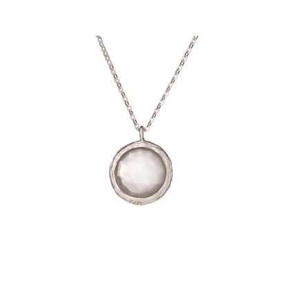 Natural round white moonstone necklace, rhodium-plated 925 silver, 42+3 cm